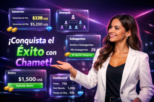 Guía para invitar subagentes Chamet y configurar jerarquía en chamet agency con paneles de ganancias y referidos.