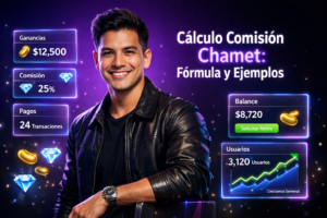 Imagen premium de un emprendedor colombiano en entorno tecnológico mostrando paneles de ganancias y comisiones para una chamet agency.