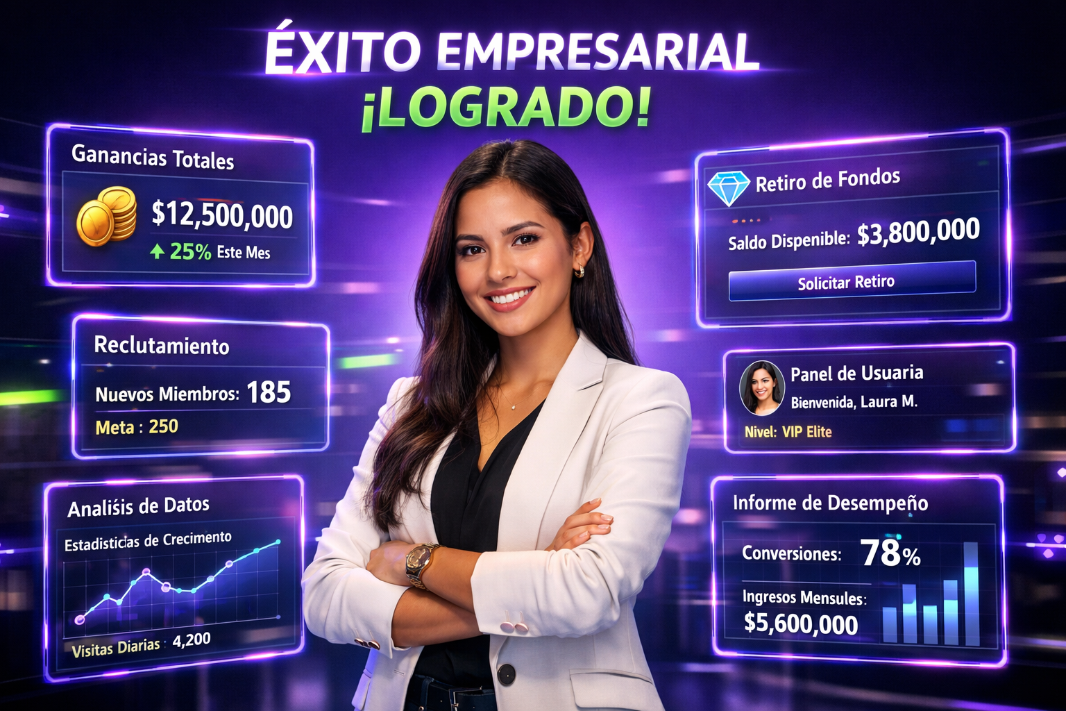 Imagen profesional mostrando una emprendedora colombiana en oficina futurista analizando dashboards sobre estructura de subagentes para chamet agency y estrategias de expansión.