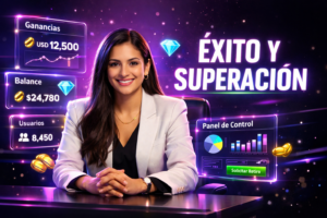 Imagen profesional de un joven emprendedor colombiano en un entorno tecnológico con interfaces holográficas y gráficos de crecimiento, ilustrando estrategias de chamet agency usando redes sociales.