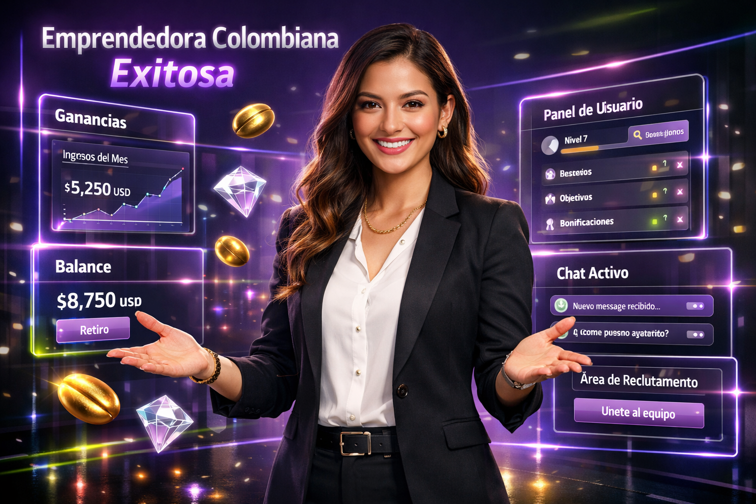 Guía sobre cómo mejorar la comunicación agente Chamet para fortalecer relaciones y gestionar el reclutamiento en chamet agency, con paneles UI futuristas y enfoque en éxito profesional.
